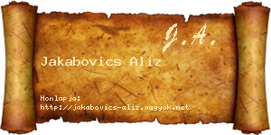 Jakabovics Aliz névjegykártya